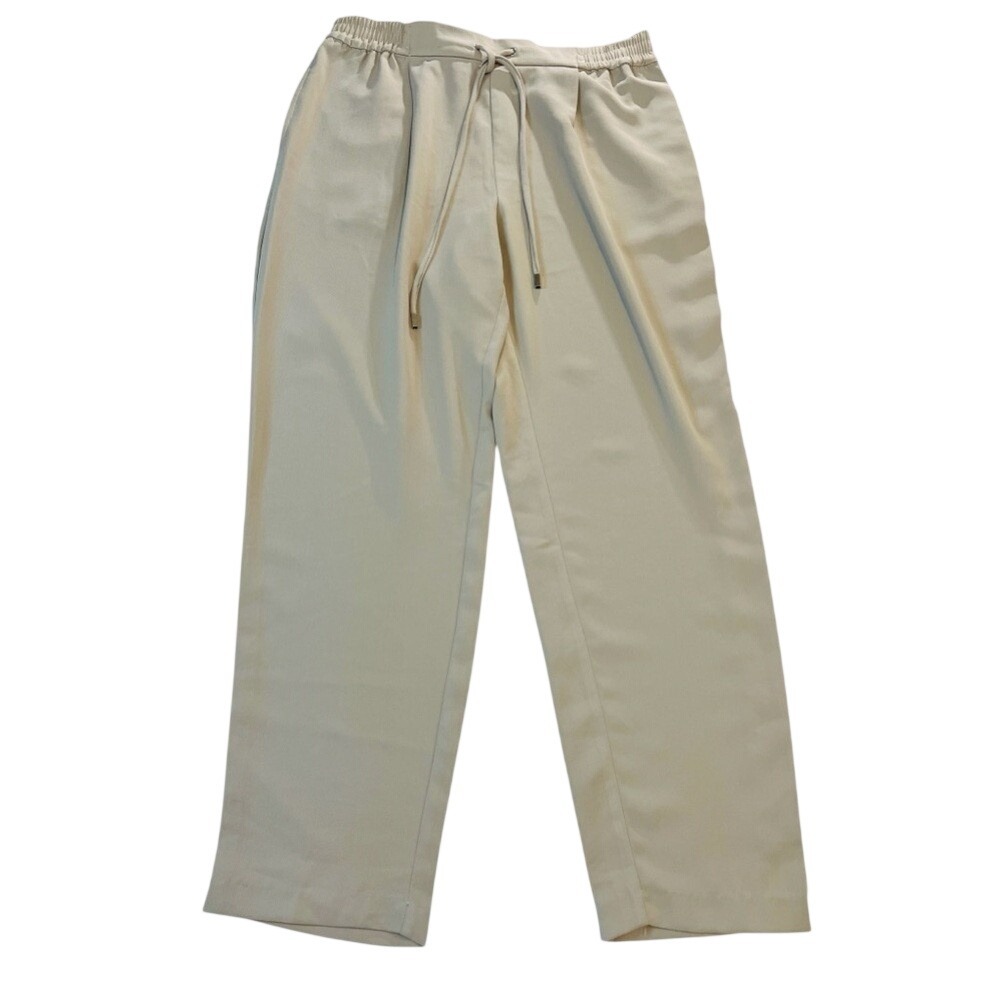 ZARA Drawstring Flowy High Rise‎ Women's Pants With Pockets, Beige, Med